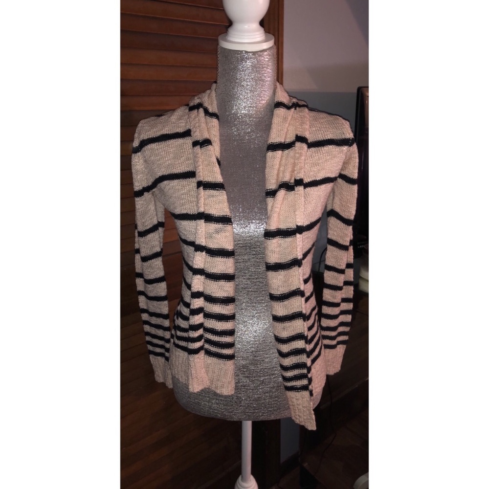 Blush Pink and Black Striped Cardigan